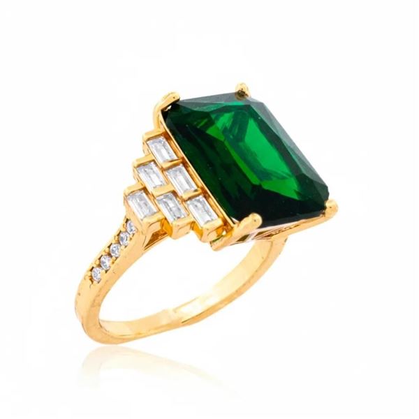 18kt Gold Oro Laminado Emerald Green Rectangular C
