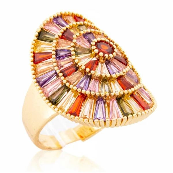 18kt Gold Oro Laminado Ring, Triple Row Ballerina