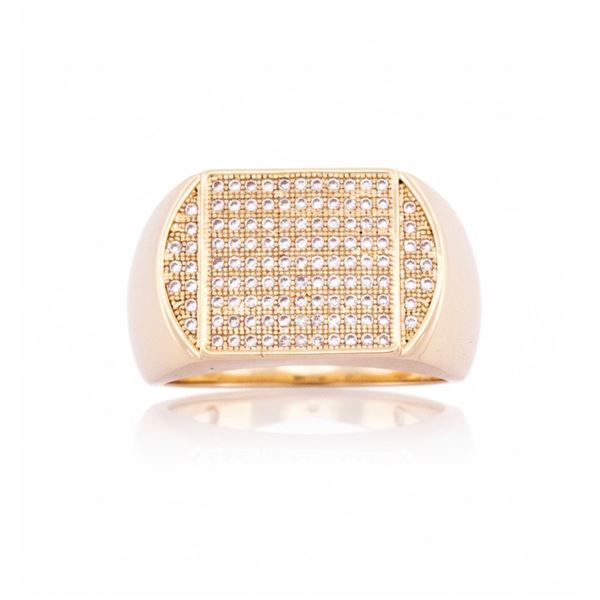 18Kt Gold Oro Laminado Gents Ring Micro Pave Set (