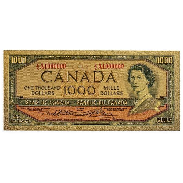 Canada 23kt Gold Foil Collectible $1000 1954 Note