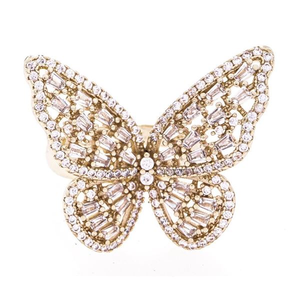 18kt BGO Butterfly Style Ring w/ Baguettes