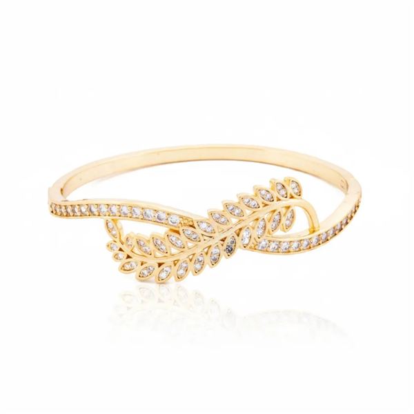 18Kt Gold Oro Laminado Bangle Bracelet  Leaf Desig