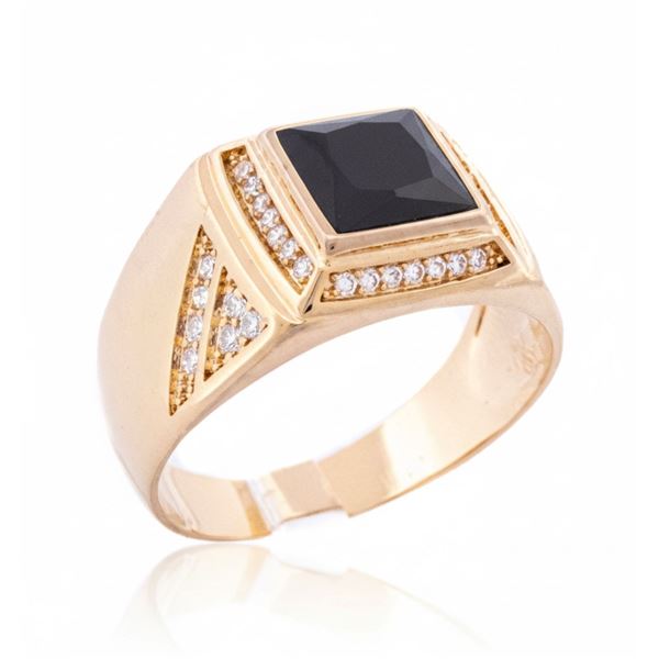 18Kt Gold Oro Laminado Gent's Ring Square Onyx w/H