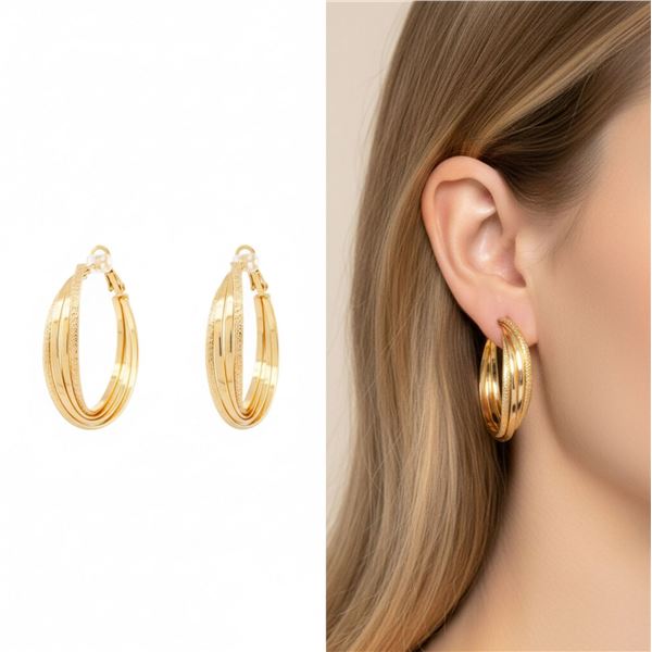18kt Gold Layered Oro Laminado Triple Hoop Style E