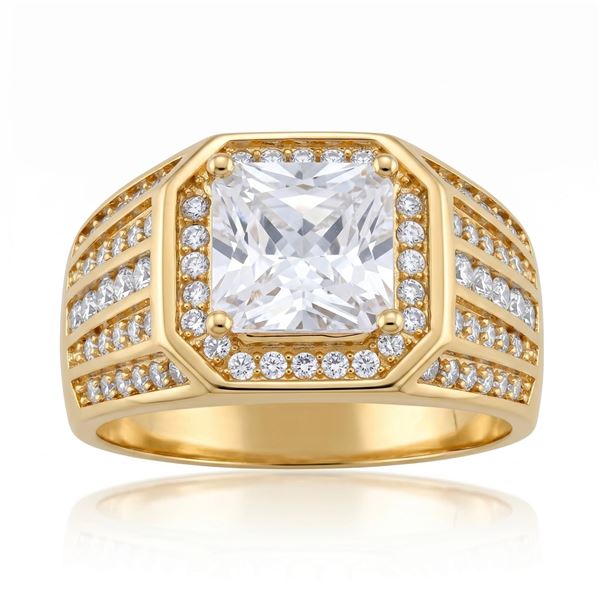 18Kt Gold Oro Laminado Gents Ring,Square Cut Solit