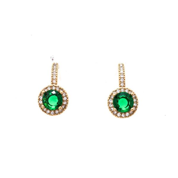 18kt Oro Laminado Round Emerald Green Stud Earring