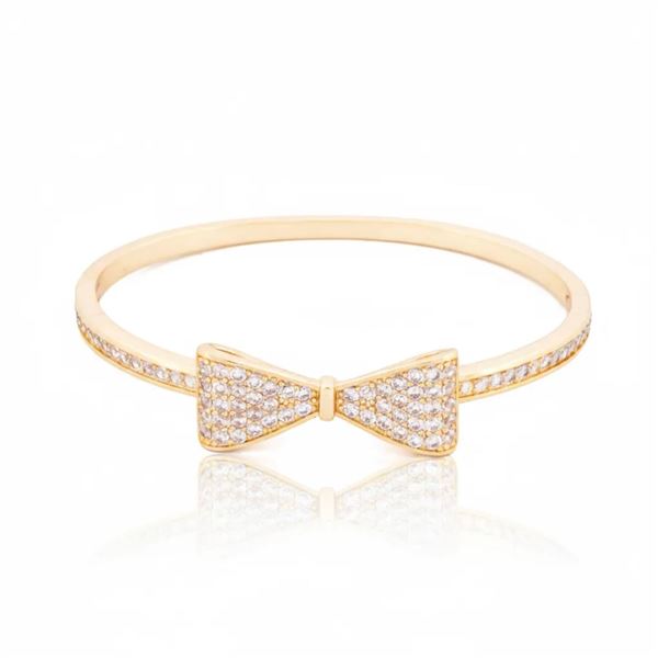 18Kt Gold Oro Laminado Bangle Bracelet Pave Set Bo