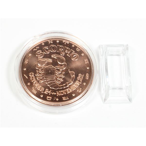 1 OZ SCORPIO COPPER ROUND IN CAPSULE AND STAND