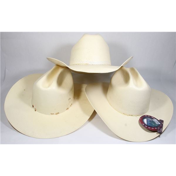 THREE CREAM COLOR COWBOY HATS