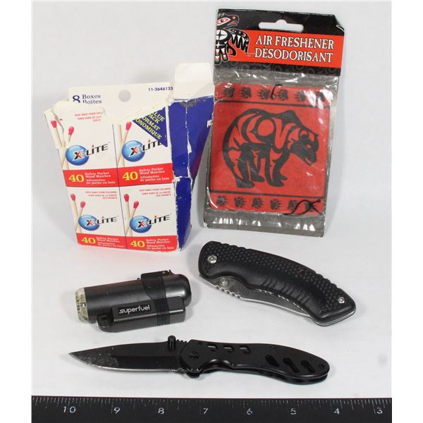 SMALL LOT OF ITEMS TWO POCKET KNIVES ONE MISSING