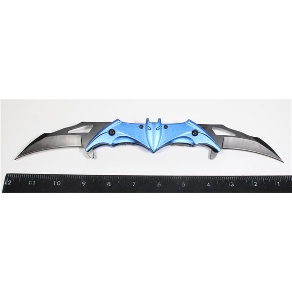 BLUE BAT WING FOLDING DECORATIVE FANTASY KNIFE