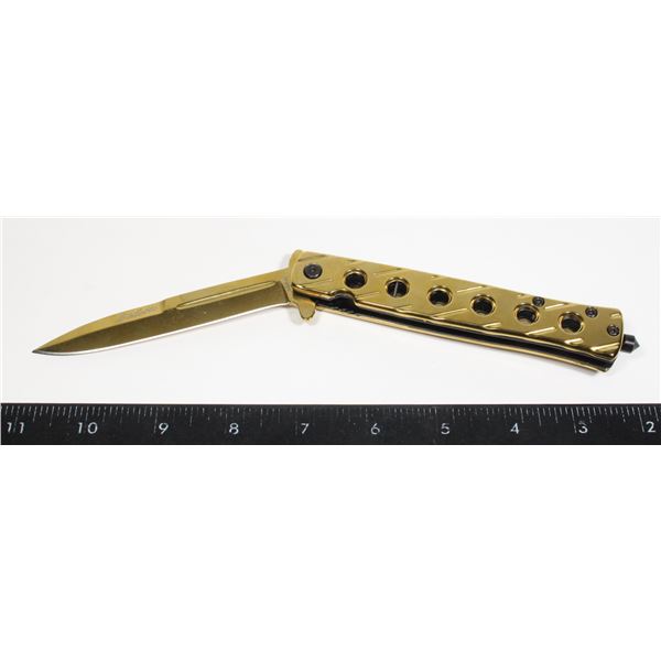 MODERN METALLIC GOLD TONE STILETTO POCKET KNIFE