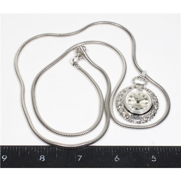 WIND UP SILVER TONE PENDANT WATCH