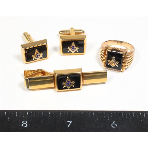 FREEMASON CUFF LINKS, RING, AND TIE CLIP