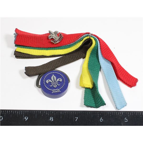 SCOUT PIN WITH WEBELOS COLORS RIBBONS AND