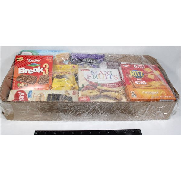 LARGE FLAT OF COOKIES, CRACKERS AND MORE