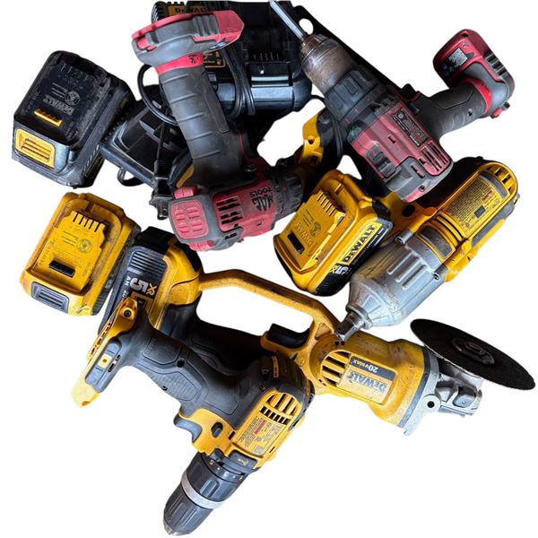 2 Mac screw drivers, 3 Dewalt, 5 Dewalt batteries, 2 charge docks