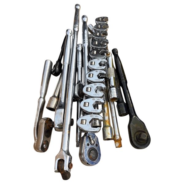Assorted ratchets, extensions, crowfoot wrenches