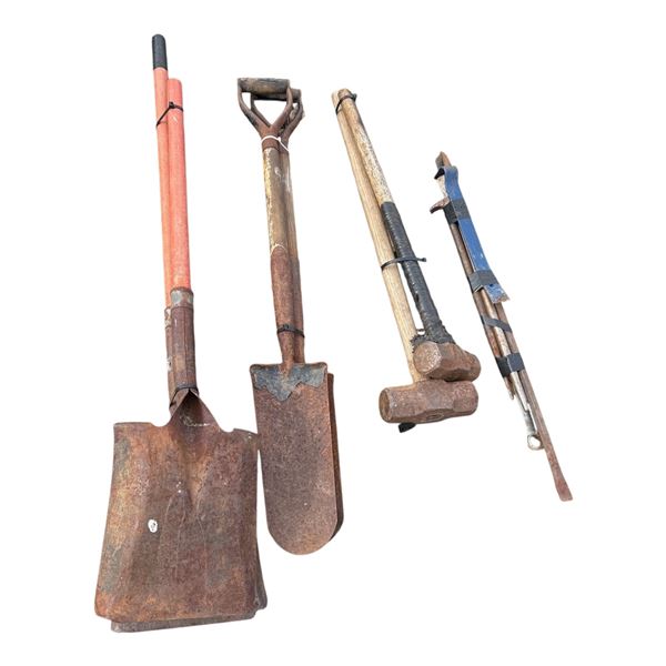 Pallet of shovels, hammers, pry bars
