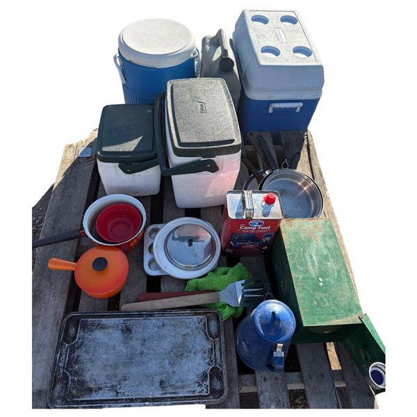 Pallet of camping gear