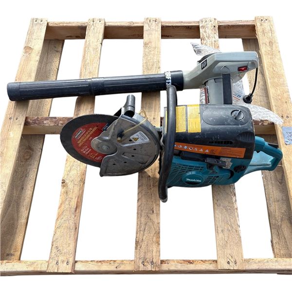 Makita 12 inch gas saw, Craftsman electric leaf blower
