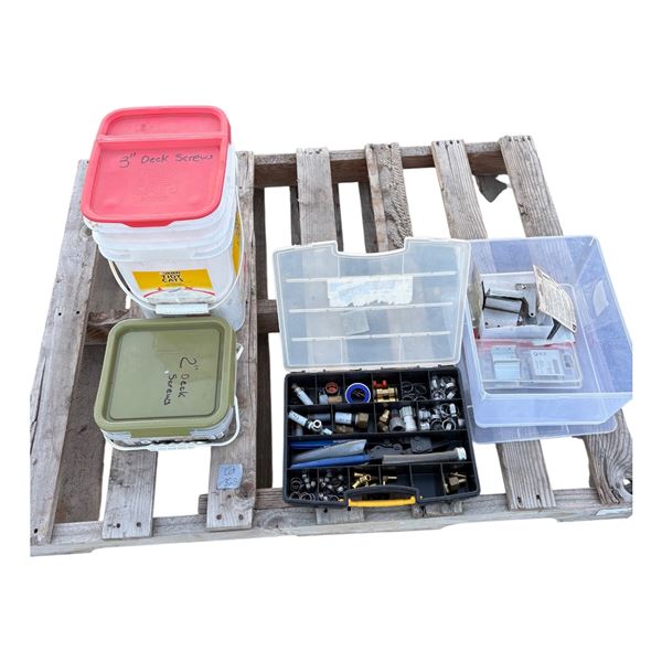 Misc fitting, mouse glue traps, pail 3 inch deck screws, pail 2 inch deck screws