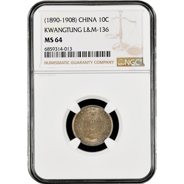 China: Kwangtung Province, 7.2 Candareens (10 Cents) (1890-1908), Y-200. NGC Graded MS 64. (L&M-136)