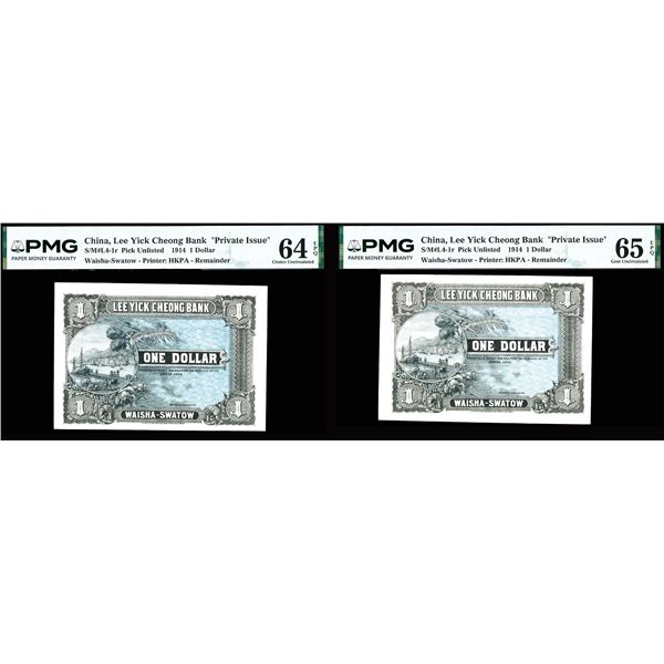 Group of (2), China, 1914 1 Dollar, Lee Yick Cheong Bank "Private Issue", S/M#L4-1r Remainder, PMG G