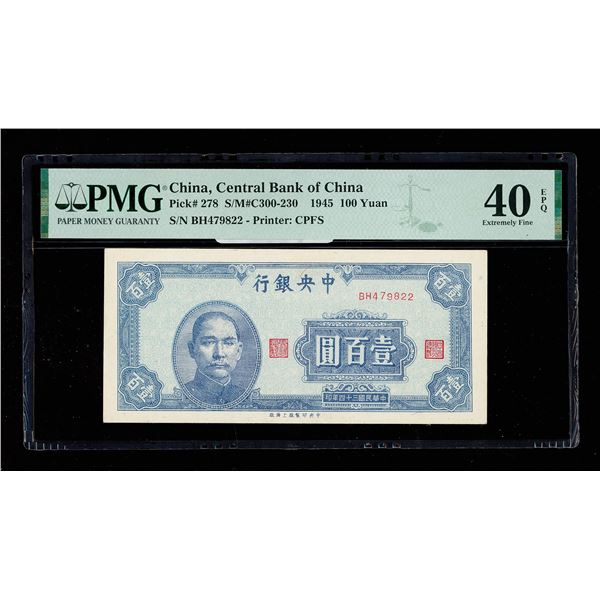 China, 1945 100 Yuan, Central Bank Of China, S/M#C300-230, PMG 40 Extremely Fine EPQ (Pick-278)