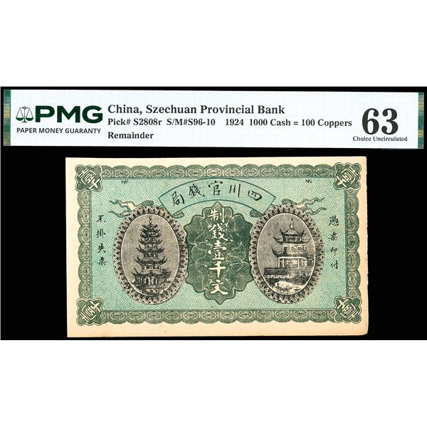 Szechuan, 1924 1000 Cash = 100 Coppers, Szechuan Provincial Bank, S/M#S96-10, PMG 63 Choice Uncircul