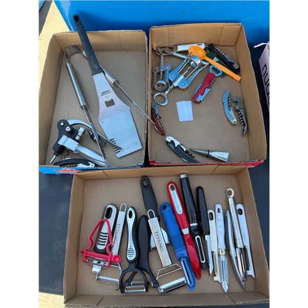Cork screws bottle openers peeler's and barbecue
