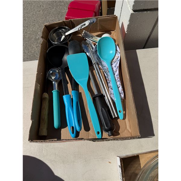 Kitchen, utensils, and measuring cups