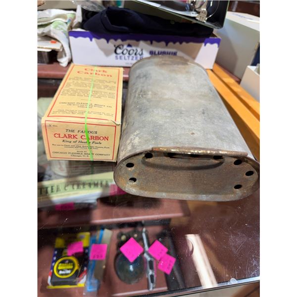Vintage clerk, carriage heater and box carbon fuel