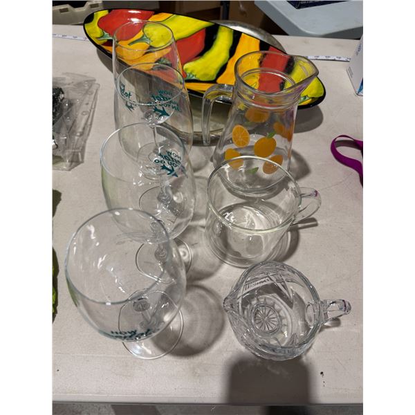 Platters and glassware and juice jug