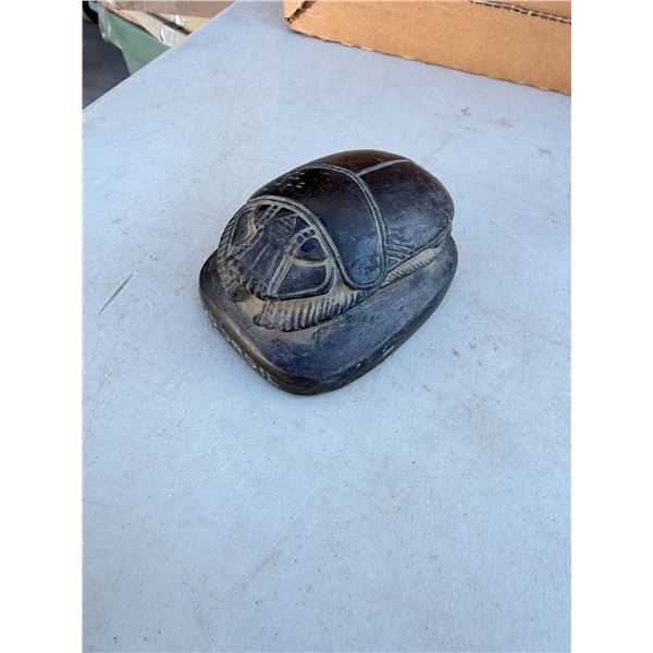 hand-carved black stone Egyptian scarab beetle