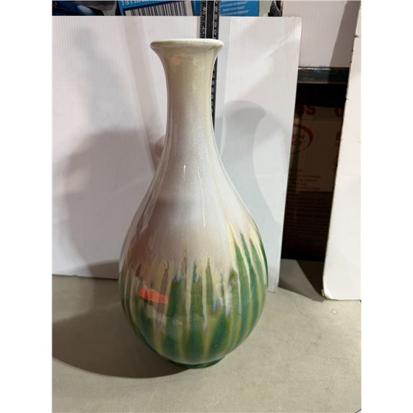 MCM ART pottery feather pole 16 inch vase  signed