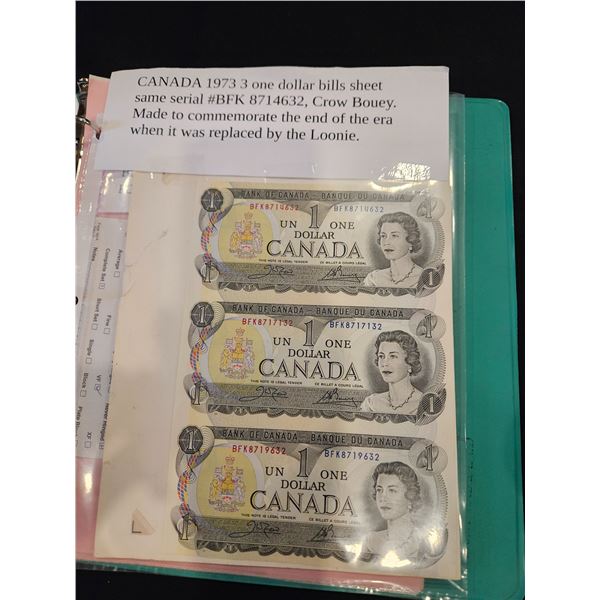 1973 3x $1 Canada bills middle bill is ripped