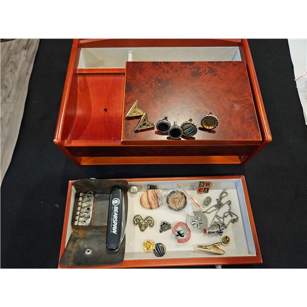 Wooden Jewelry box and contents