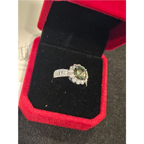 2.00 CT ROUND CUT MOISSANITE STONE BLUE-GREEN COLOR. 925 SILVER RING SIZE 8 RETAIL VALUE $1,550.00