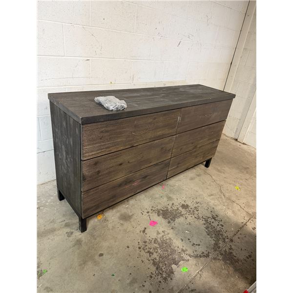 Dresser handles are in drawer 61" x 16 1/2" x 32 1/2" tall