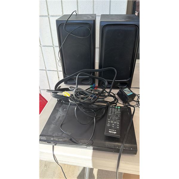 Sony DVD player with remote and two speakers