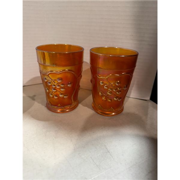 vintage Fenton Blueberry pattern marigold carnival glass tumblers