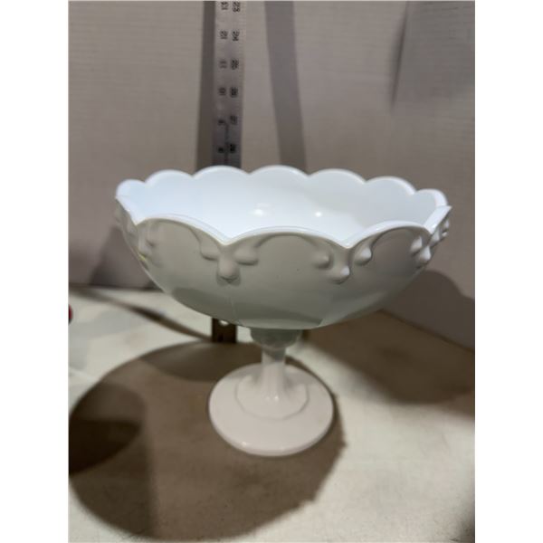 vintage white milk glass pedestal bowl made by Indiana Glass