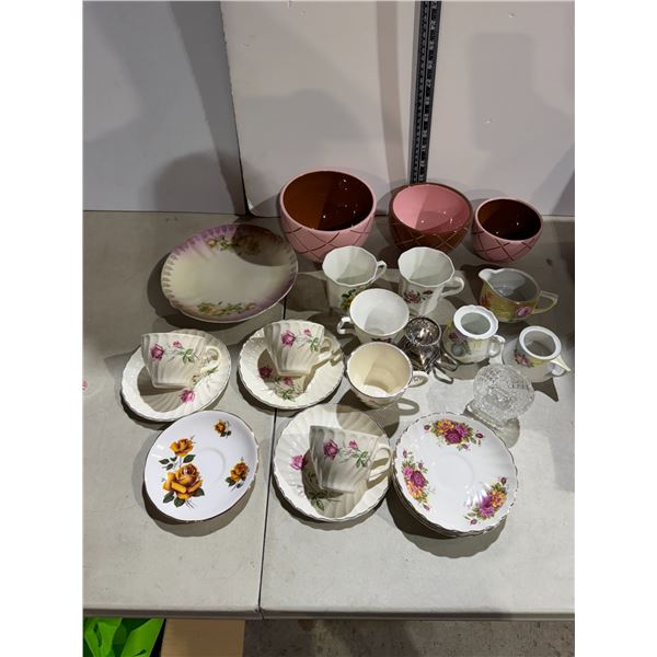 Kitchen items, tea, cups, and saucers, etc.