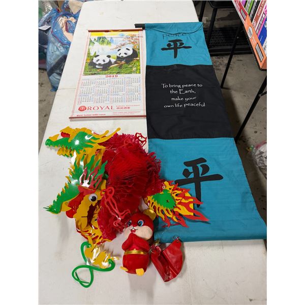 Scrolls and dragon decor