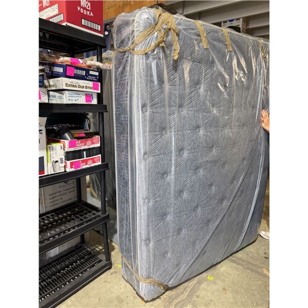 Queen, size mattress, boxspring, and metal frame