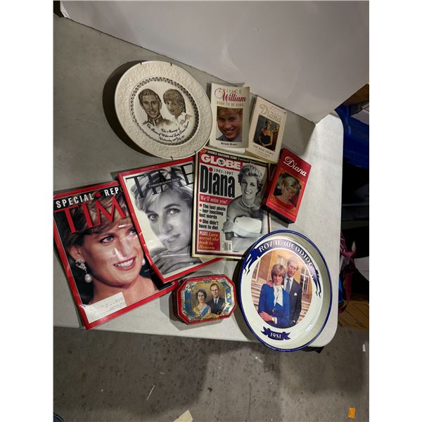 Princess, Diana collectibles and magazines and books