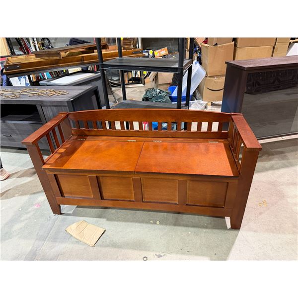 Storage Bench 50 inches long 17 deep 25 1/2 inches tall 17 1/2 inches to the seat