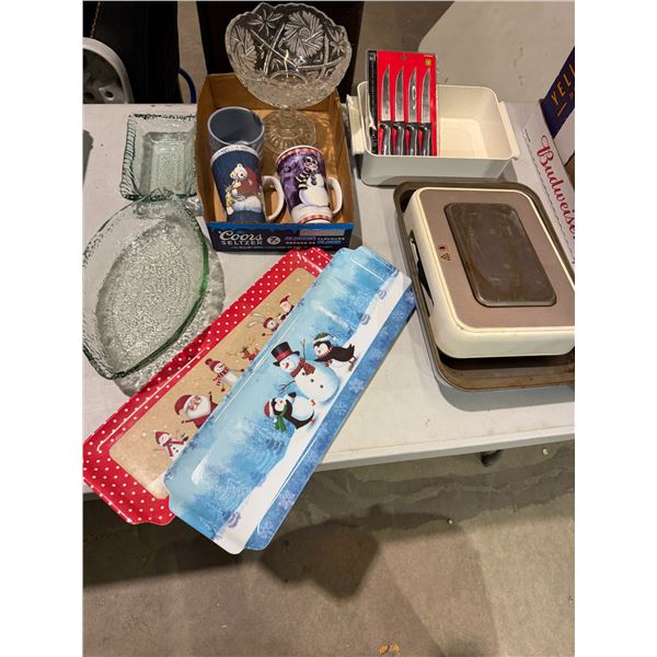 Kitchen items, mugs, knives, trays, etc.