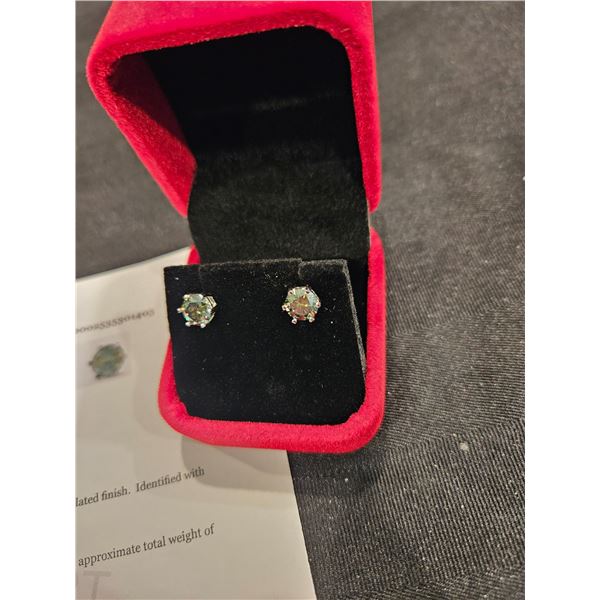 2.00ct moissanite intense greenish blue earrings